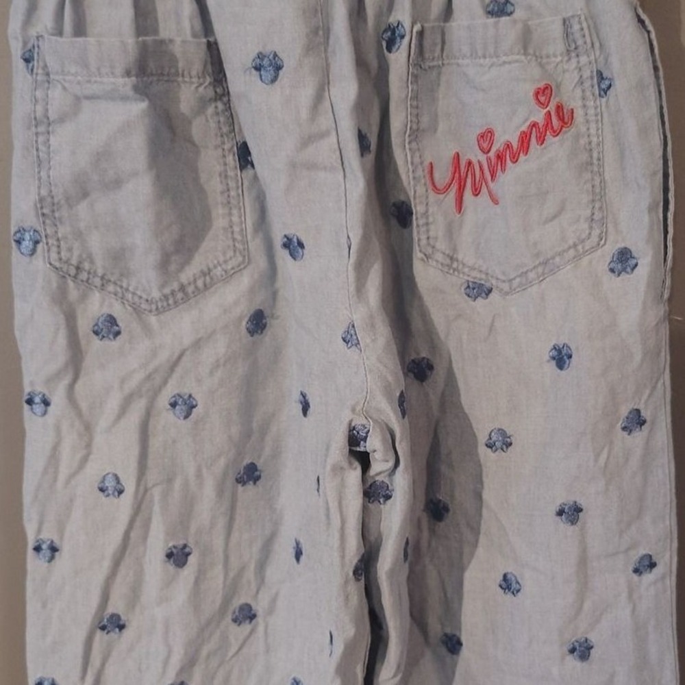 Disney Minnie Mouse Girls Blue Chambray Paperbag Waist Pants Size 5/6